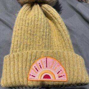 Cozy Yellow Knit Beanie with Rainbow Patch